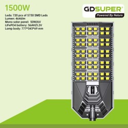 GDSUPER Ηλιακός προβολέας δρόμου 1500W 6500K GD-01-1500W