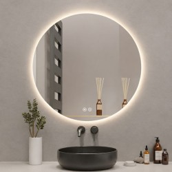 Στρογγυλός Καθρέπτης Μπάνιου Led Αφής 60x60cm Λευκός WY-95169